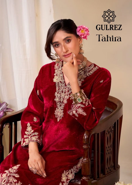 Tahira By Gulrez Velvet Embroidery Designer Salwar Suits Exporters In India
